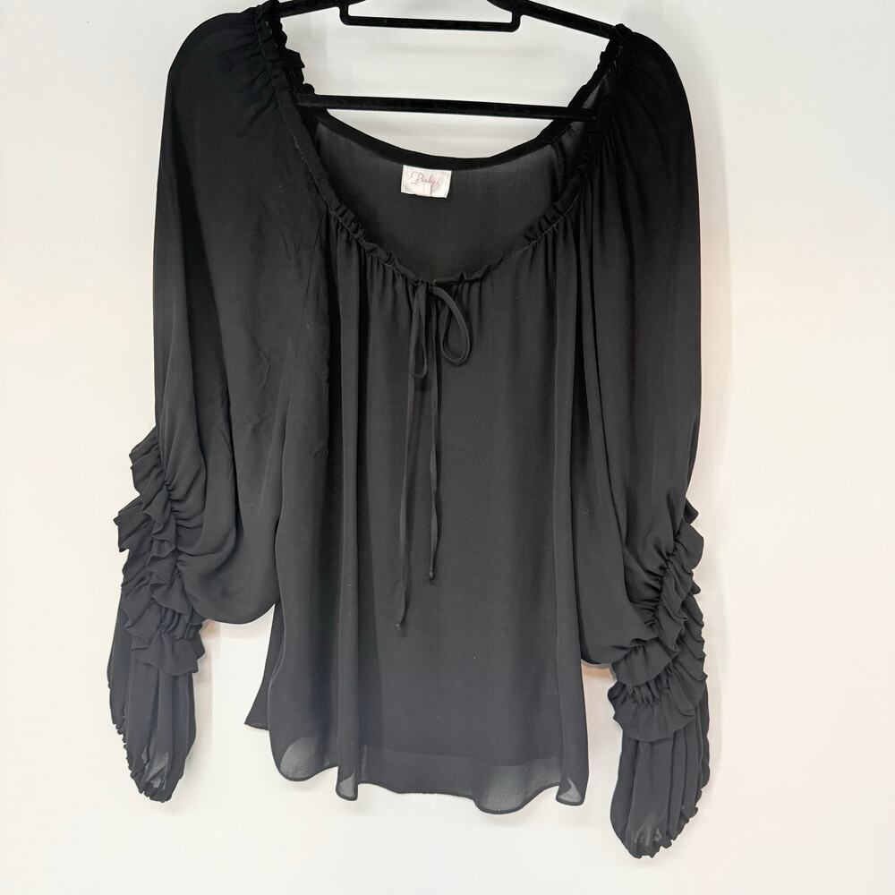 Parker Silk Blouse Top Womens Medium Black Long Sleeve Scoop Neck Oversized Fit